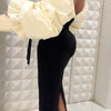 Plus Size Formal Black Wrap Neck Batwing Sleeve Long Sleeve Fold Maxi Dresses