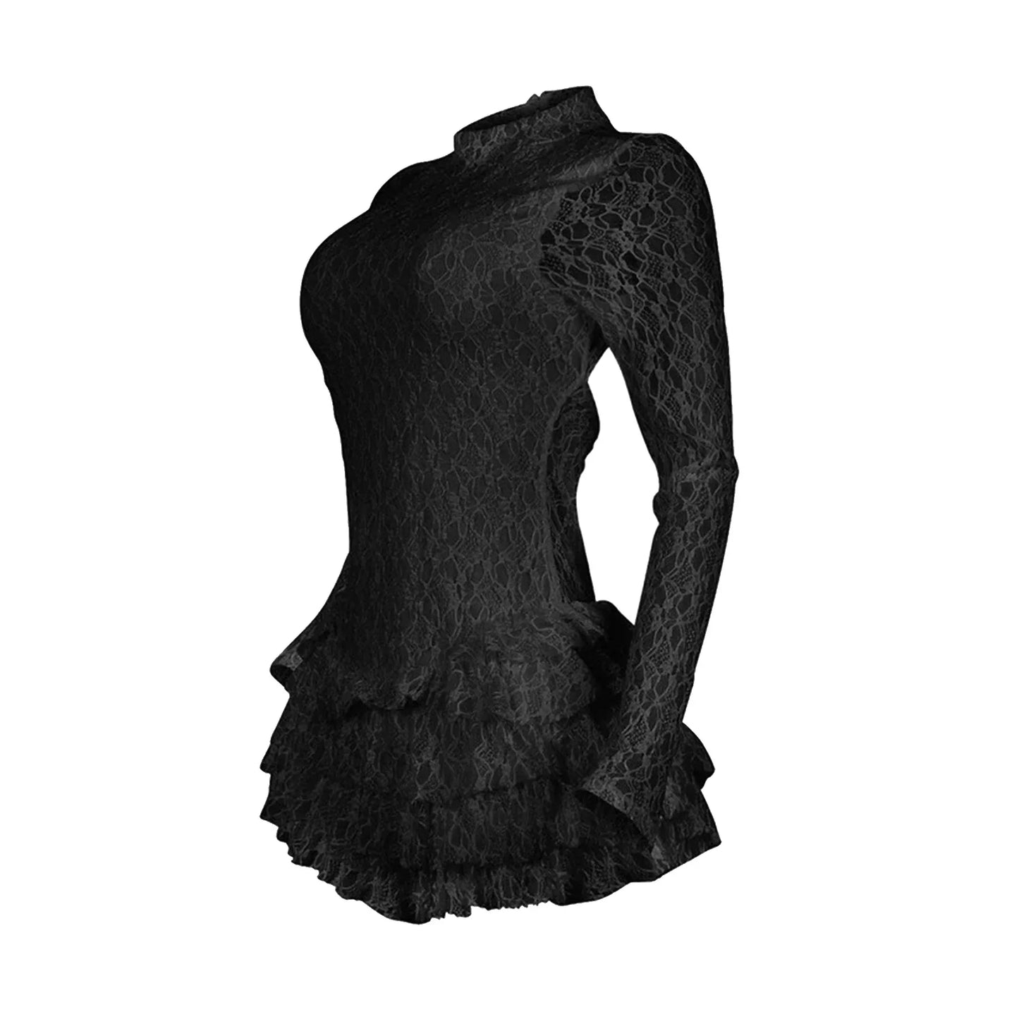 CM.YAYA Women Long Sleeve Lace Ruffles Ruched High Waist Short Jumpsuit Streetwear Backless Street One Piece Romper Playsuit