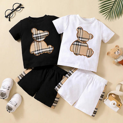 PatPat 2pcs Baby Boy Plaid Bear Graphic Short-sleeve Tee &PatPat 2pcs Baby Boy Plaid Graphic Short-sleeve Tee & Short Shorts Set - MAGUSTA BEAUTY