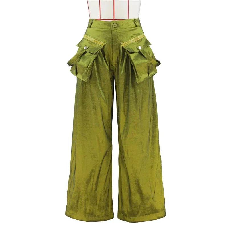 Fashion Streetwear High Waist Removable Pockets Wide Leg Pants for Women INS Hip Hop Casual Loose 2024 Spring Summer Trousers - MAGUSTA BEAUTY
