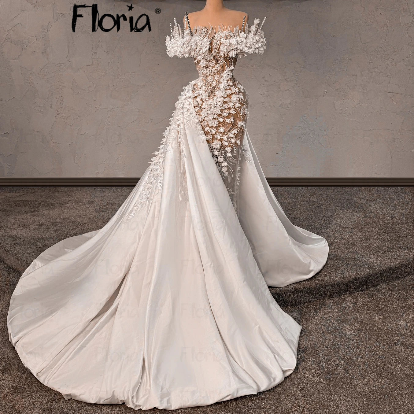 3D Lace Wedding Dresses 2025 Off The Shoulder White Bridal Gowns With Detachable Train Appliques Wedding Gown Customized