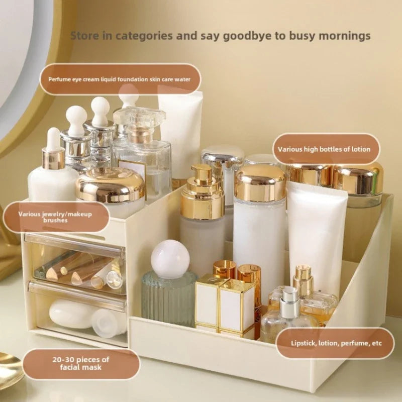 1PC Transparent Drawer Style Makeup Box Dormitory Organizer Plastic Cosmetics Skincare Dressing Table Desktop Storage Box S/M/L