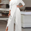 2025 Spring Jumpsuits for Women Plain Elegant Office Lady Loose Ruched One Shoulder Split Hem Wide Leg Jumpsuit