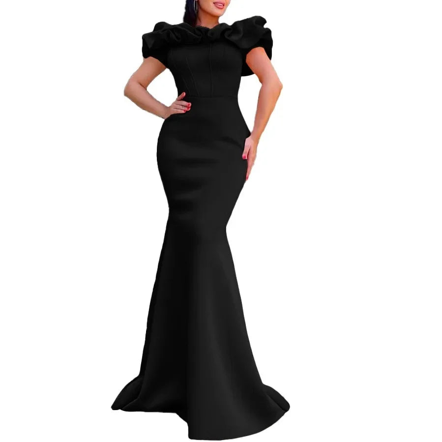 Elegant Long Dresses for Women Off the Shoulder Short Sleeve Mermaid Floor Length Luxury Female Birthday Party Dinner Dress Robe