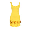 CM.YAYA Women Spaghetti Strap Sleeveless V-neck Mini Dress 2025 Summer Ruched Stacked Party Evening Night Club Chic Dresses