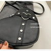 Vintage Y2K Small Chain Rivet Shoulder Bag Heart Shaped Purse Handbag Red PU Leather Gothic Tote Bag Fashion Women Crossbody Bag
