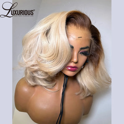 #4/613 Blonde Short Bob Human Hair Wigs For Women 13x6 Lace Wig Human Hair 13x4 Transparent Lace Wig Ombre Honey Blonde Wig 180%