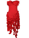Bonnie Forest Women's Fringed Bandage Midi Dress Glam Strapless Irregular Ruffle Party Cocktail Dress Female Vestidos Clubwear
