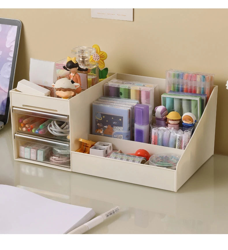 1PC Transparent Drawer Style Makeup Box Dormitory Organizer Plastic Cosmetics Skincare Dressing Table Desktop Storage Box S/M/L