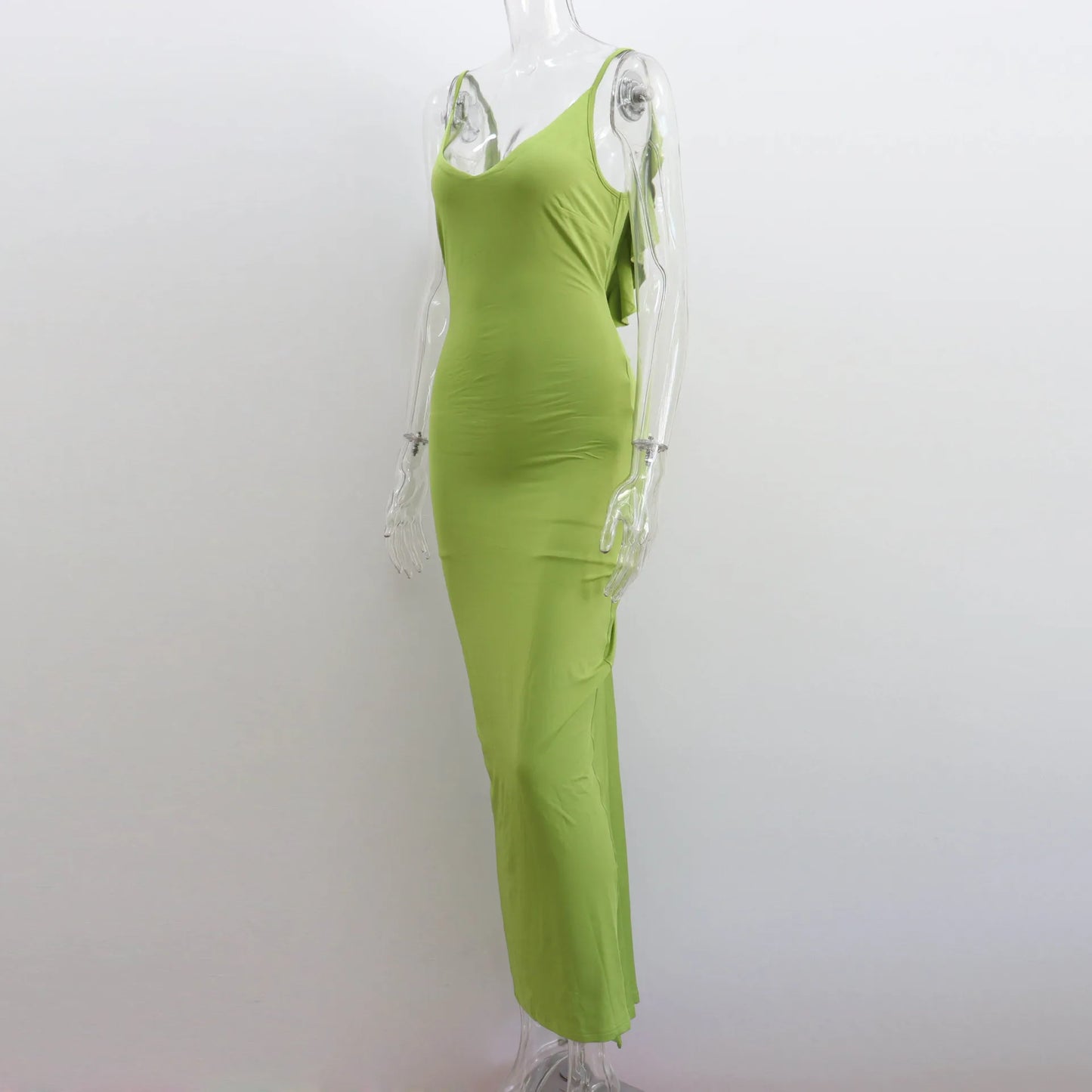 Ruffles Backless Sheath Bodycon Maxi Dresses Party Sleeveless Camisole Robe Femme V Neck Summer Dress Woman Sexy Vestidos Mujer