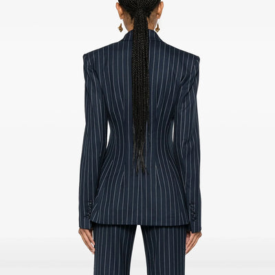 TWOTWINSTYLE Striped Temperament Blazers For Women Notched Collar Long Sleeve Tunic Patchwork Double Breasted Coats Female New