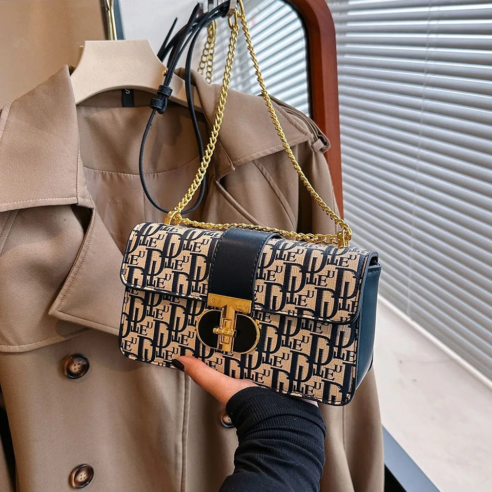 Letter Print Lock Luxury handbags Women Shoulder Bags Designer Crossbody Purses Handbag Chain Strap Clutch Bag 2025 New Small