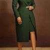 HLJ High Quality Elegant Office Lady Blazer Two Piece Sets Women Lapel Long Sleeve Coat And Slim Dress Outfit Female Clothing