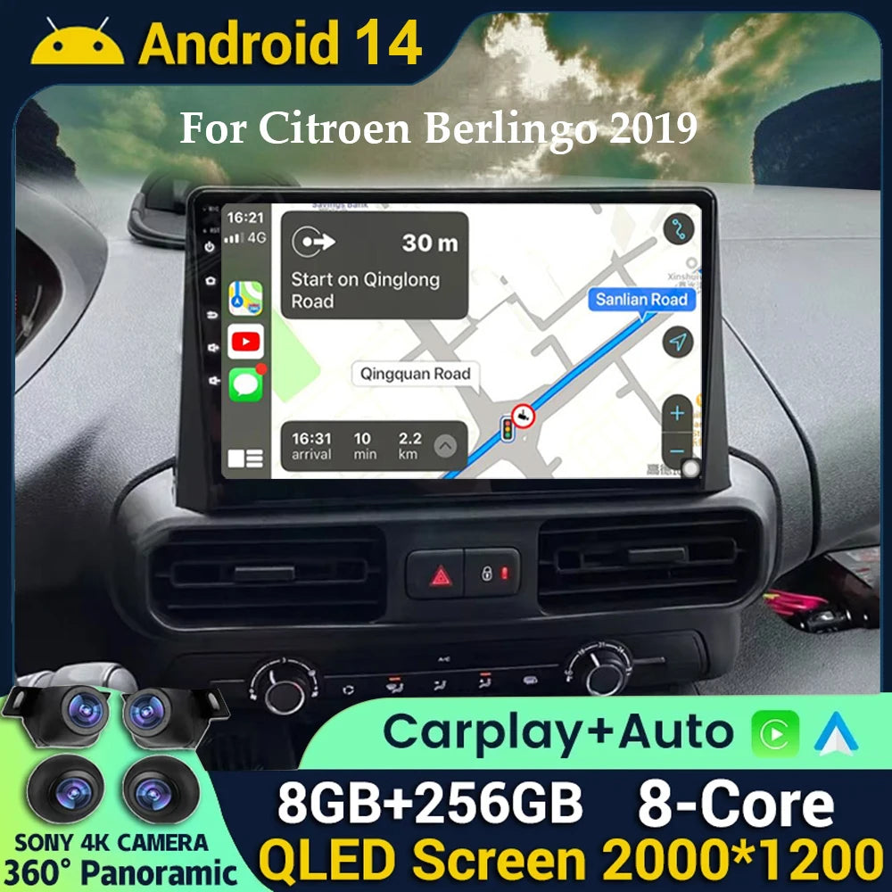 Android 14 Carplay Car Radio Stereo Multimedia Video Player For Citroen Berlingo 2019 Peugeot Partner Rifter 2020 For Opel Combo