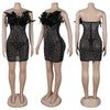 Znaiml Sexy Feathers Rhinestones Backless Diamond Sheer Mesh Bodycon Dresses for Woman Rave Club Birthday Party Night Vestidos