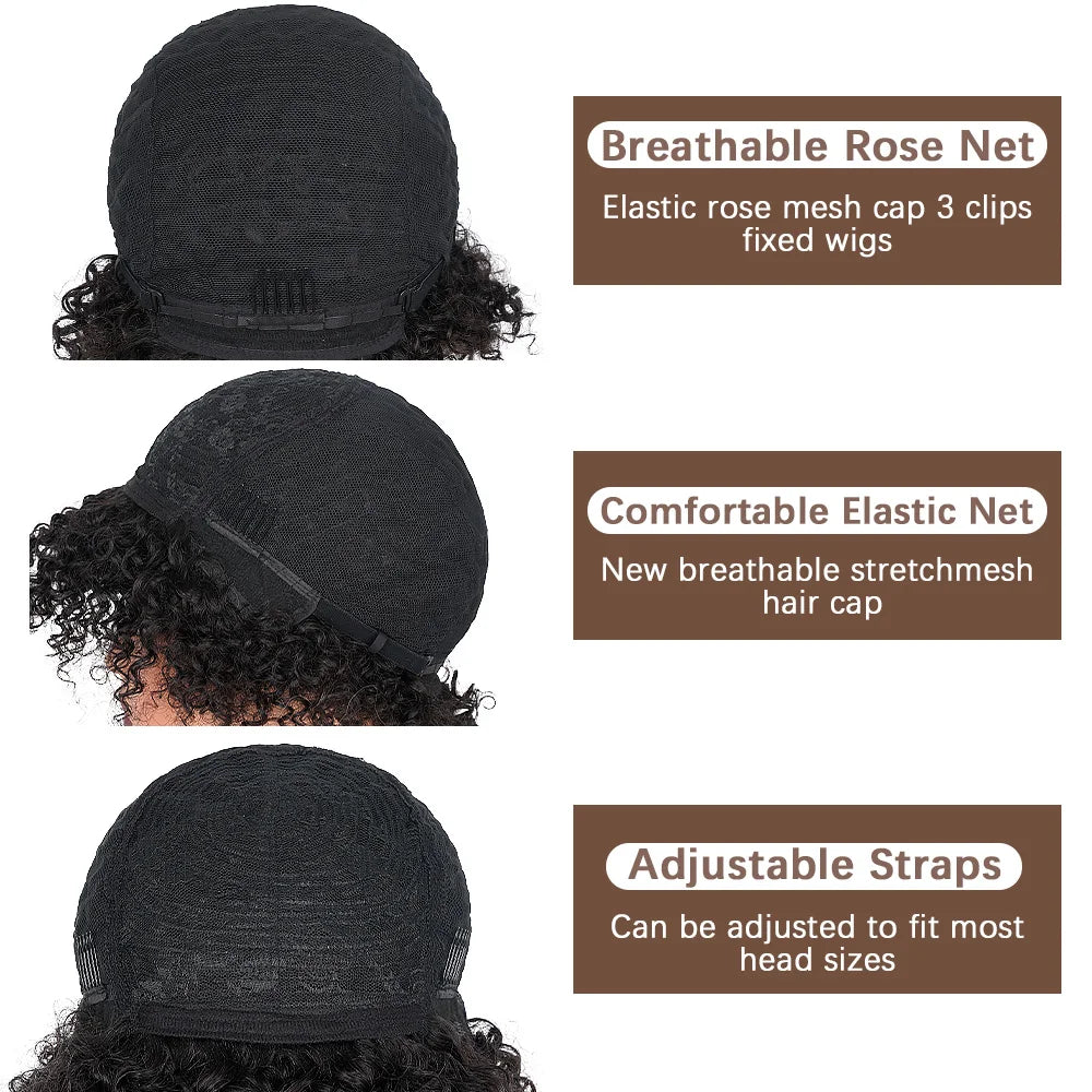 10 Inch Afro Kinky Curly Bob Wig With Bangs Curly Pixie Cut Glueless Wigs Machine Made Brazilian Human Hair Wigs For Black Women