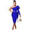CMYAYA Women One Shoulder Skew Neck Bow Splicing One Long Sleeve Bodycon Midi Dress 2022 Sexy Party Prom Evenging Summer Dresses