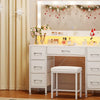 Vanity Desk with Mirror and Lights, Makeup Vanity with Upholstered Vanity Stool, 7 Fabric Drawers, 9 Dimmable LED Bulbs, Vanity
