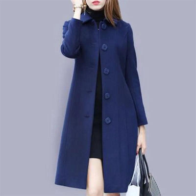 New Fashion British Solid Button Wool Coat Women Long Sleeve Jackets Woman Elegant Pocket Slim Outfit Mujer - MAGUSTA BEAUTY
