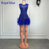 Stunning Sparkly Luxury Diamond Women Birthday Party Cocktail Gowns Sexy Sheer Pink Feather Mini Short Prom Dresses 2025