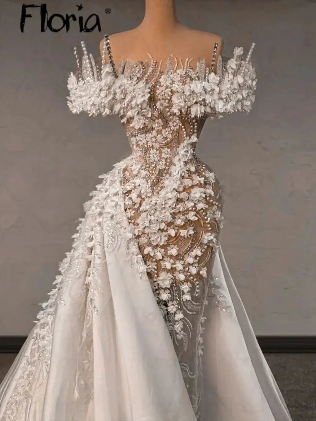 3D Lace Wedding Dresses 2025 Off The Shoulder White Bridal Gowns With Detachable Train Appliques Wedding Gown Customized