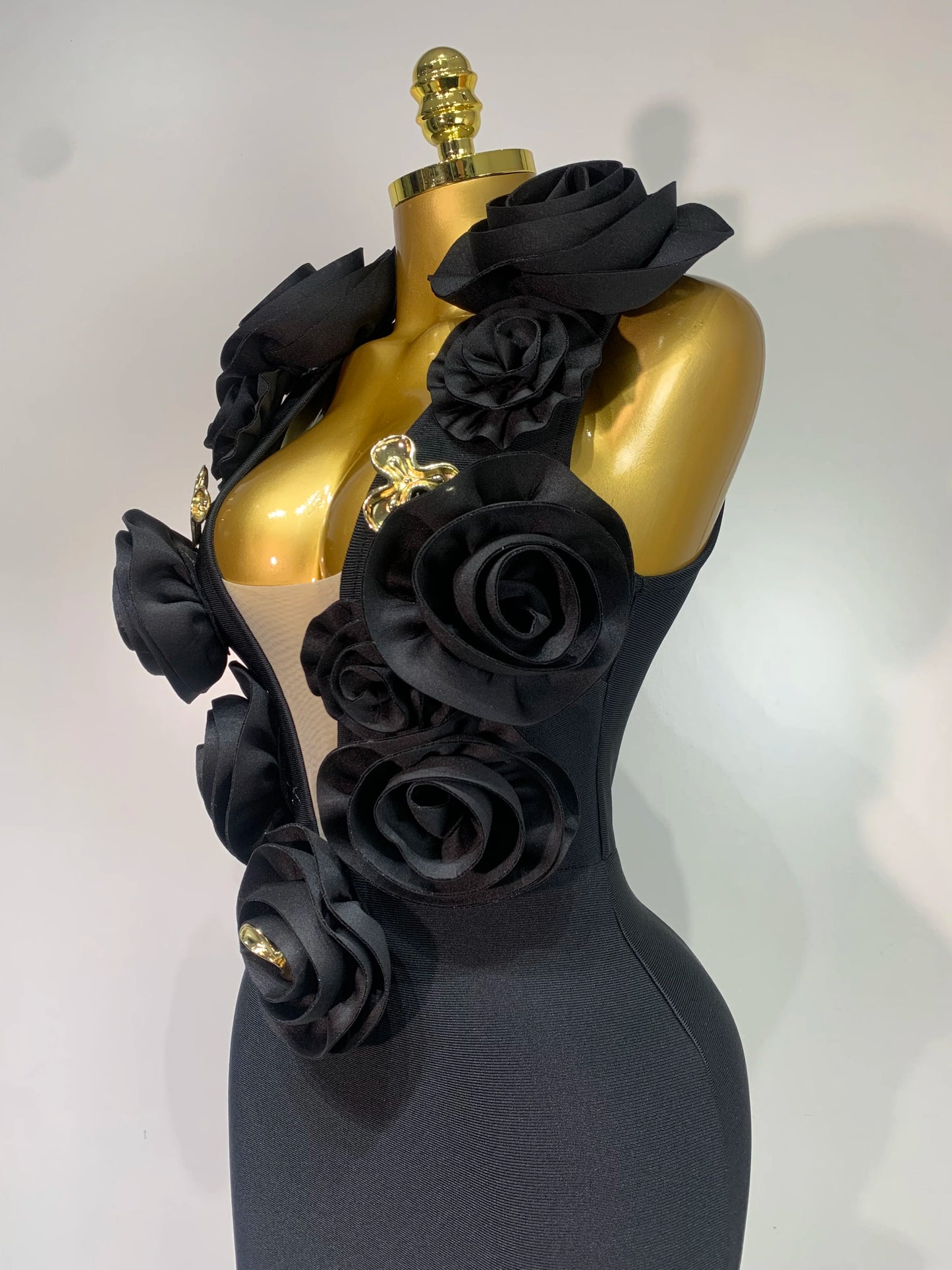 Fashion Black 3D Flower Bodycon Long Bandage Dress Celebrity Elegant Party Birthday Dress Women's Sleeveless Sexy Vestidos
