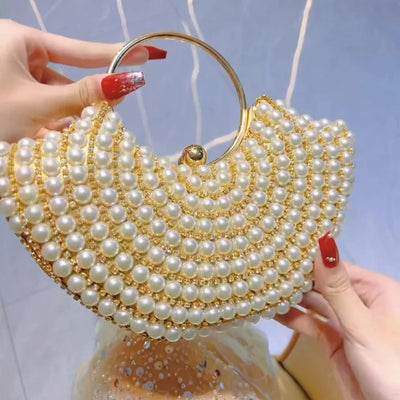 Luxurious Design Sparkling Banquet Clutch Bag Fashion Pearl inlay Wedding Handbag Lady Chain Shoulder Bag New Clutch Purse