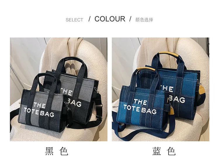 New Fashion Women's Tote Bag Trend Brand Denim Embroidery Crossbody Bag Classic Elegant Shoulder Bag Designer Luxury Handbag