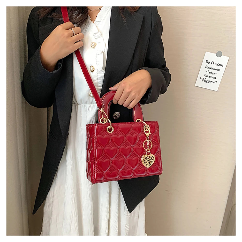 Red Love Patent Leather Bright Surface Handbag High-end Design Sense Wedding Bag Women's New Fashion All-matching Crossbody Bag