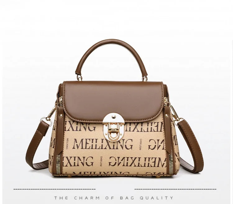Bags for Women, Printed Fashionable Hand-Held Locks, Commuting Small Square Bag, Fashionable and Versatile Shoulder Crossbody Ba