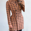 Jackets for Women Autumn Fashion Plaid Print Double breasted Elegant Polo Collar Long Sleeve Medium Length Blazer Coat