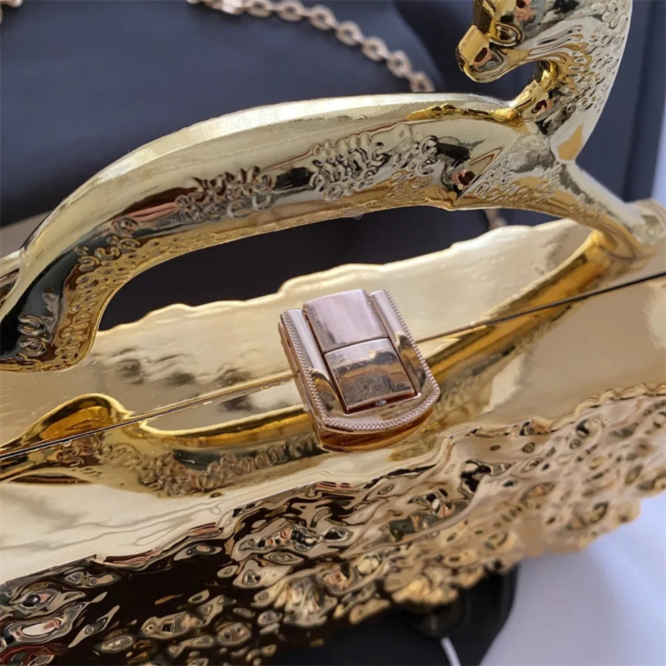 Leopard handle Luxury Gold Silver Party Evening Bag For Women Chain Clutch Handbags And Purses Mini Crossbody Shoulder Phone Bag