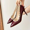 Sexy Pointed Toe Women's Soft Leather Pumps Autumn New Thin High Heels 2024 Latest Rivet Design Ladies Dress Shoes Big Size 42