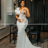 Nigeria Mermaid Wedding Dresses for Bride Sheer Neck Long Sleeve Side Split Ruffles Africa Wedding Reception Gowns Customized