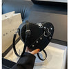 Vintage Y2K Small Chain Rivet Shoulder Bag Heart Shaped Purse Handbag Red PU Leather Gothic Tote Bag Fashion Women Crossbody Bag