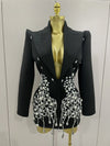 Sparkly Crystal Chains Pearls Long Sleeve Mini Dress 2025 Women Birthday Evening Party Nightclub Outfit Singer Wedding Costume