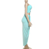 VEITCHE Summer Women Hollow Metal Buckle 2 Piece Skirt Sets Sexy Ruche Tops And Split Maxi Skirt Matching Clubwear Outfits