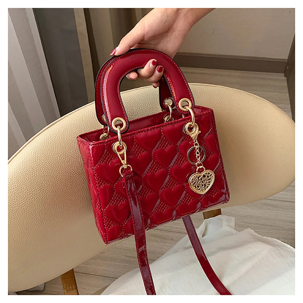 Red Love Patent Leather Bright Surface Handbag High-end Design Sense Wedding Bag Women's New Fashion All-matching Crossbody Bag