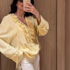 Solid Ruffles Full Sleeve Chiffon Shirt Women Casual Loose V Neck Long Sleeves Street Blouses 2025 Spring Summer Holiday Tops