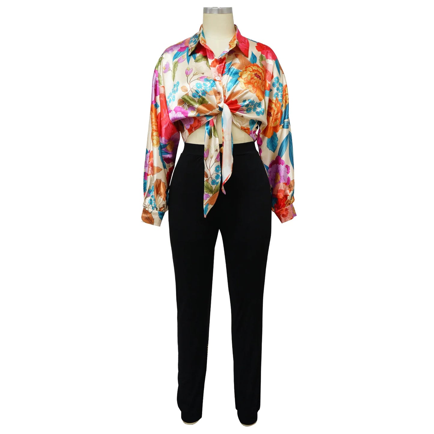 Women Imitation Silk Printed Casual Shirt Top Women Lantern Long Loose Blouse Female Clothes