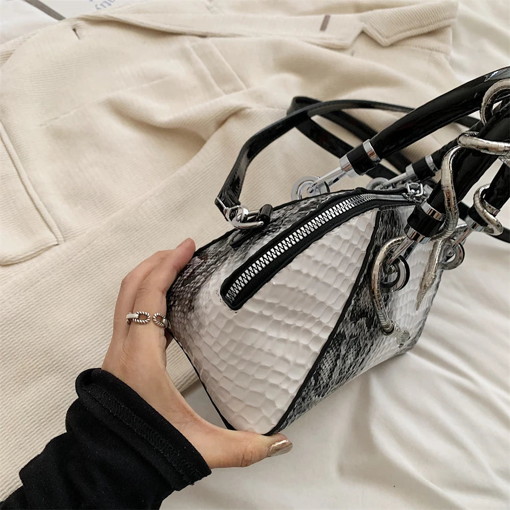 MOODS Designer Luxury Bags For Women Crocodile Pattern Top-handle Shell Bag With Snake Hardware Wild Shoulder Crossbody Handbags