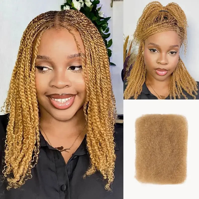 QVR Afro Kinky Bulk Human Hair Extensions 10"-22" 50Gram/pc Bigger Afro Kinky Bulk For Braiding DreadLock Natural Color