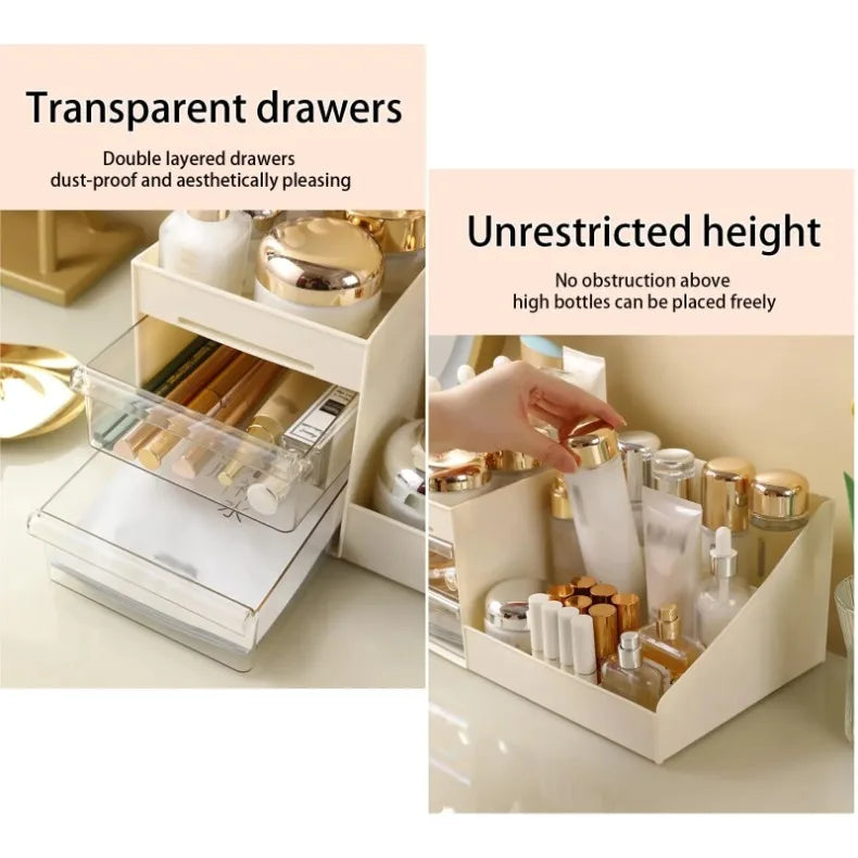 1PC Transparent Drawer Style Makeup Box Dormitory Organizer Plastic Cosmetics Skincare Dressing Table Desktop Storage Box S/M/L