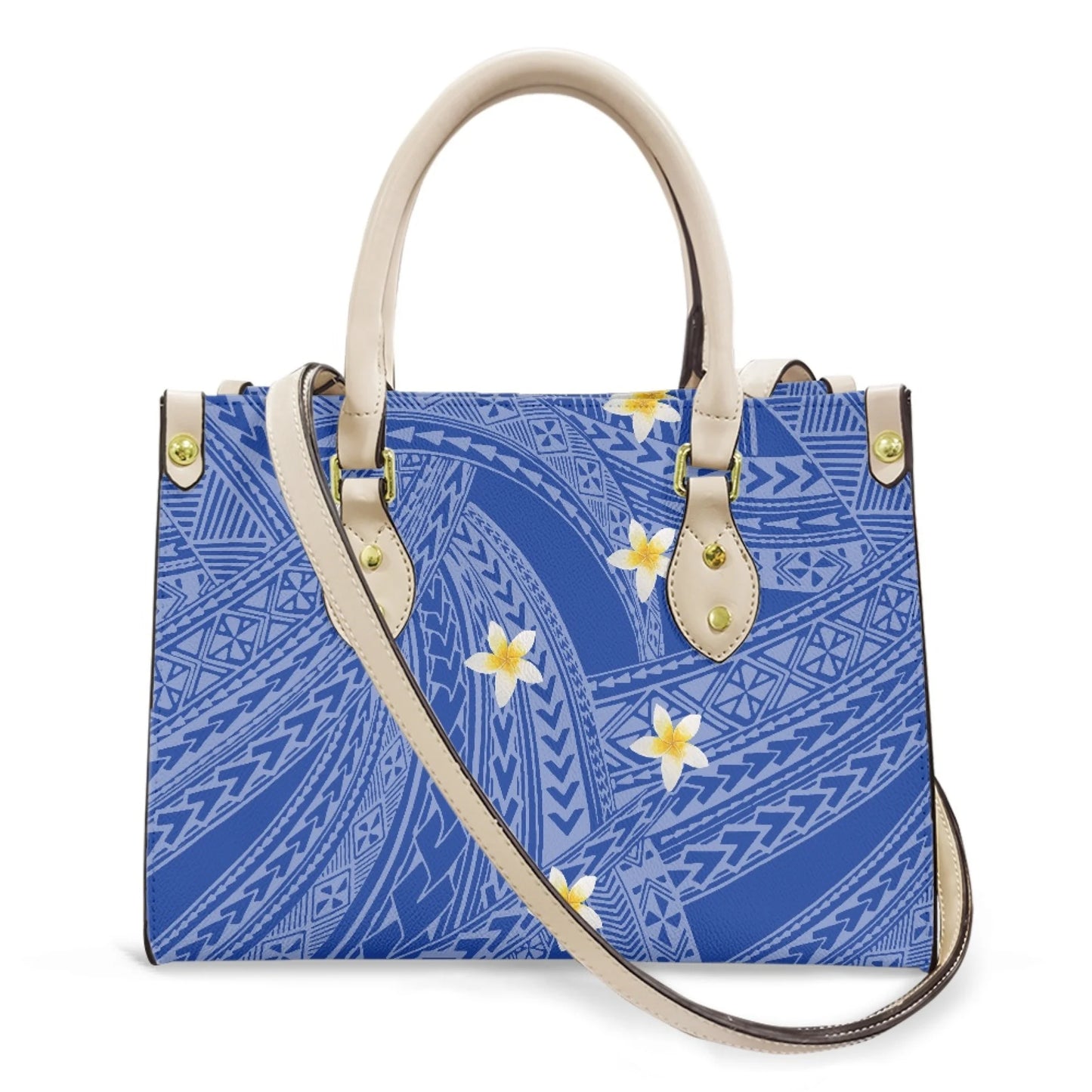 Women Pu Handbag Custom Wholesale Polynesian Tribal Floral Design Women Shoulder Bag Large Capacity Travel Temperament Women Bag