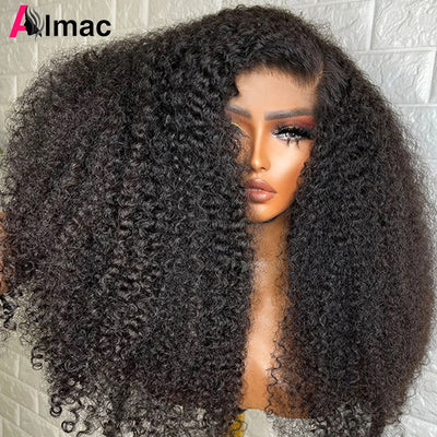 300% Density Kinky Curly 13X4 Hd Transparent Lace Frontal Human Hair Wig For Women Raw Indian Hair Natural Color Pre-Plucked