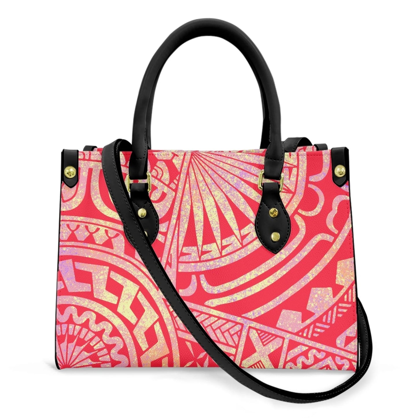 Women Pu Handbag Custom Wholesale Polynesian Tribal Floral Design Women Shoulder Bag Large Capacity Travel Temperament Women Bag
