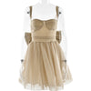 Fantoye Glitter Bright Silk Sparkling Bow Women Dress Apricot Spaghetti Strap Mini Dress Female Spring Slim Elegant Party Dress