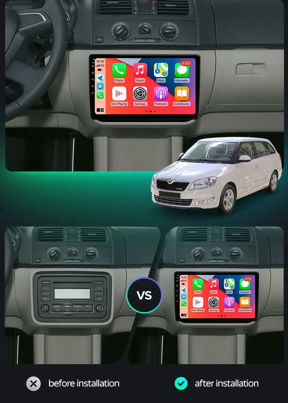 Android 14 Car Radio For Skoda Fabia 2 2007-2014 Multimedia Navigation GPS 4G WIFI Carplay Android Auto Player Carplay QLED 360