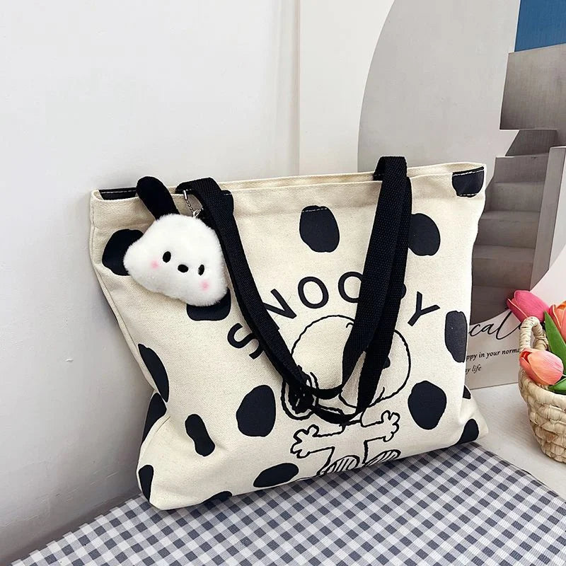 Snoopy Canvas Bag High Capacity Bag Canvas Shoulder Bag Cartoon Snoopy Women's Cute Handbag Printed Leisure Tote Bag Gifts