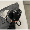 Vintage Y2K Small Chain Rivet Shoulder Bag Heart Shaped Purse Handbag Red PU Leather Gothic Tote Bag Fashion Women Crossbody Bag